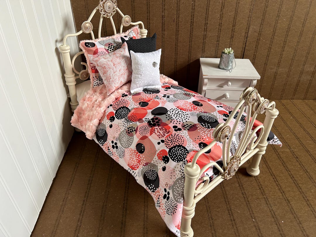 Minky Doll Bedding, Peach Circles/ With Reversible Peach Minky ,fits