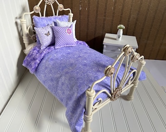 Minky Doll Bedding,Purple Sparkle/Reversible Purple Minky,Fits American Girl doll, 18-20" dolls, 4 decorative Pillows # 2