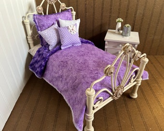 Minky Doll Bedding.Purple Tye Dye/ Reversible Purple Minky,Fits American Girl 18-20" dolls,4 Decorative pillows # 2