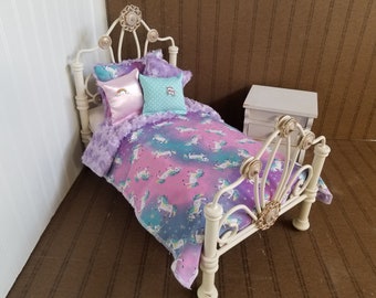 Minky Doll Bedding.unicorn/ Reversible Purple Minky,Fits American Girl 18-20" dolls,4 Decorative pillows # 4