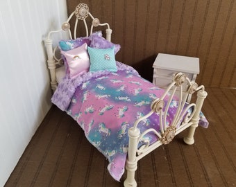 Minky Doll Bedding.unicorn/ Reversible Purple Minky,Fits American Girl 18-20" dolls,4 Decorative pillows # 5