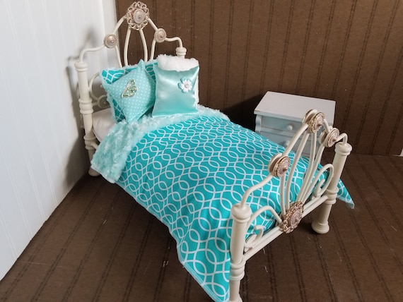 Minky Doll Bedding Aqua Swirl Reversible Aqua Minky fits