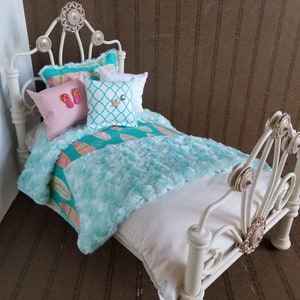 Minky Doll Bedding, Surfs up/ with Reversible Aqua Minky,Fits American Girl Doll, 18-20 Dolls, 4 Decorative pillows 3 image 3