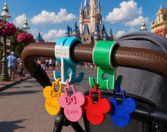 Gancio personalizzato per passeggino / Porta borsa fasciatoio personalizzato / Accessorio per parco a tema