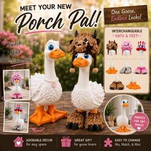 Interchangeable Porch Goose | Mix And Match Hats & Feet | Seasonal Decor | Desk Goose | Farmhouse Gift