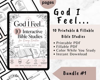 God, I Feel... | 10 Guided Bible Studies on Emotions | Printable & Fillable PDF | Christian Coloring Devotional