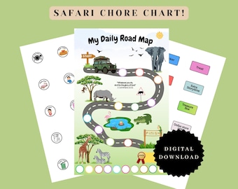 Personalized Kids Chore Chart Printable | Safari Reward Chart | 2 Sizes