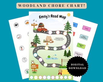 Personalized Kids Chore Chart Printable | Woodlands Reward Chart | 2 Sizes