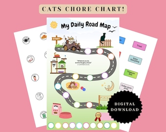 Personalized Kids Chore Chart Printable | Cat Reward Chart | 2 Sizes
