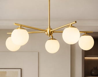 Sputnik-ljuskrona i 50-talets moderna design, handgjord mässingsgloblampa, lyxig taklampa