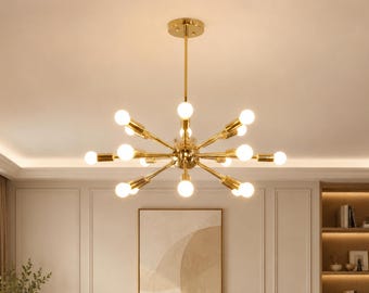 Luxury Mid Century Sputnik Chandelier, Handmade Solid Brass Ceiling Light