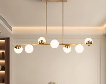 Modern Linear Brass Chandelier, Trapeze Pendant Light, Kitchen Island Ceiling Lamp