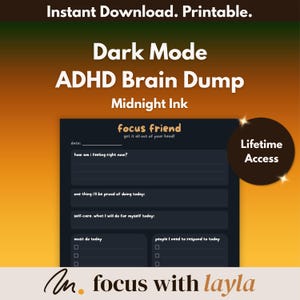 Focus Friend – ADHD Brain Dump - (Midnight Ink) | Daily Feelings Check-In, Thought Organiser | Print or Fill on Tablet, Instant Download