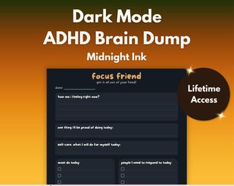 Focus Friend – ADHD Brain Dump - (Midnight Ink) | Daily Feelings Check-In, Thought Organiser | Print or Fill on Tablet, Instant Download