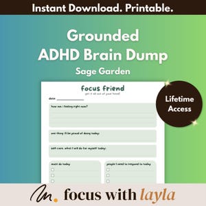 Focus Friend – ADHD Brain Dump - (Sage Garden) | Daily Feelings Check-In, Thought Organiser | Print or Fill on Tablet, Instant Download