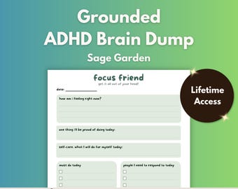 Focus Friend – ADHD Brain Dump - (Sage Garden) | Daily Feelings Check-In, Thought Organiser | Print or Fill on Tablet, Instant Download
