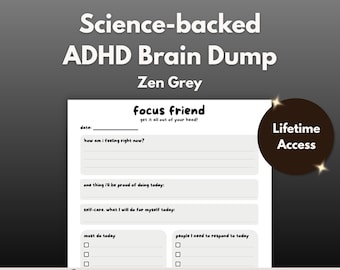 Focus Friend – ADHD Brain Dump - (Zen Grey) | Daily Feelings Check-In, Focus & To-Do List | Print or Fill on iPad/Tablet, Instant Download