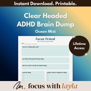 Focus Friend – ADHD Brain Dump - (Ocean Mist) | Daily Feelings Check-In, Thought Organiser | Print or Fill on Tablet, Instant Download