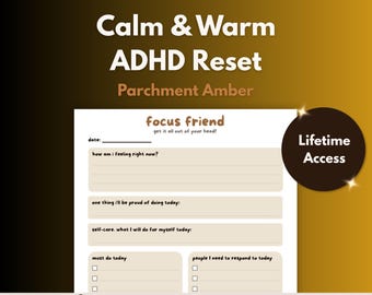 Focus Friend – ADHD Brain Dump - (Parchment Amber) | Daily Feelings Check-In, Thought Organiser | Print or Fill on Tablet, Instant Download