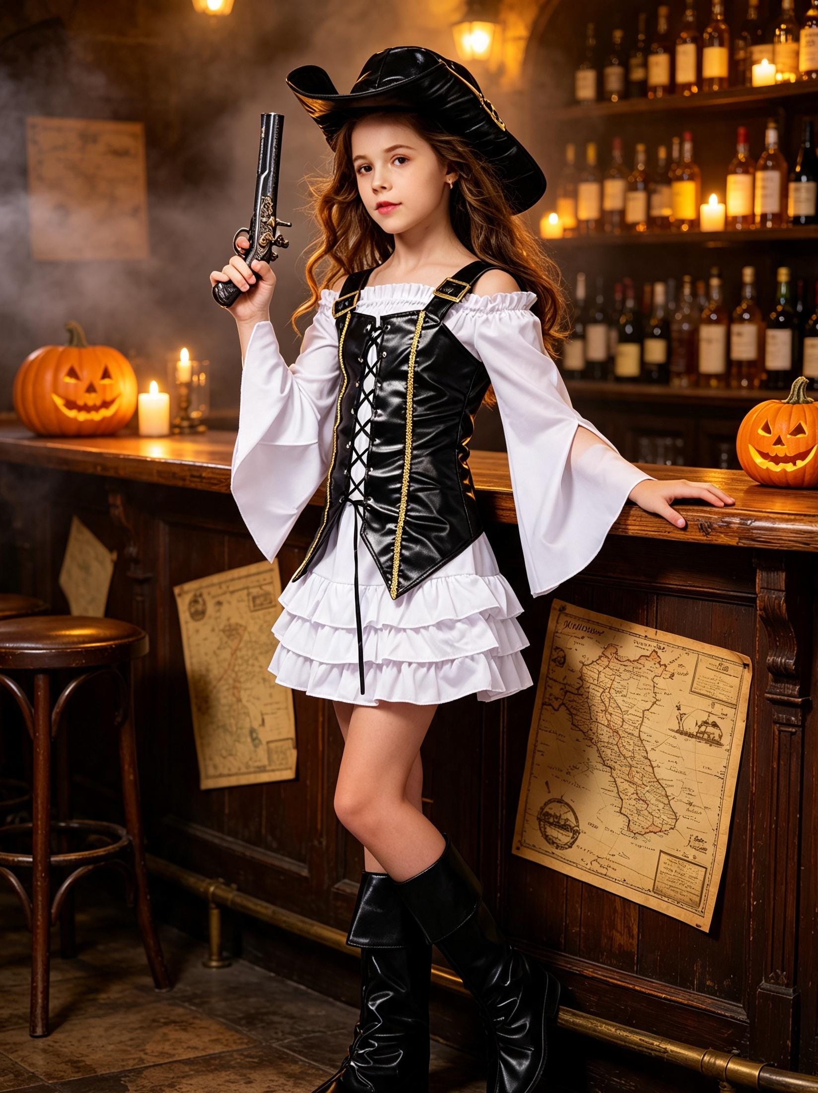 Pirate Costume Girls, Kids Halloween Pirate Outfit, Lace Dress With Hat Vest, Toddler Cosplay Costume, Birthday Party Gift