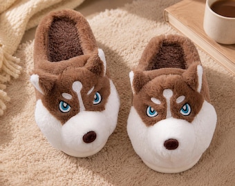Pantuflas de perro, pantuflas de felpa para casa, lindas pantuflas de cachorro de dibujos animados, zapatos de interior, pantuflas cálidas de invierno para mujeres y hombres de tallas grandes.