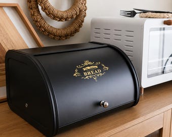 Black Metal Bread Box Large Bread Bin Kitchen Counter Bread Storage Container Farmhouse Bread Keeper
