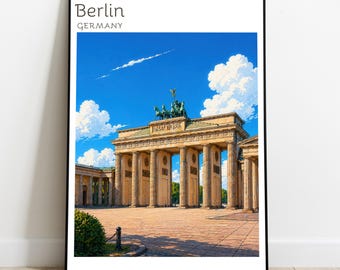 Berlin Illustration Print, Germany Wall Art, Brandenburg Gate, City Wall Decor, Traveler Gift