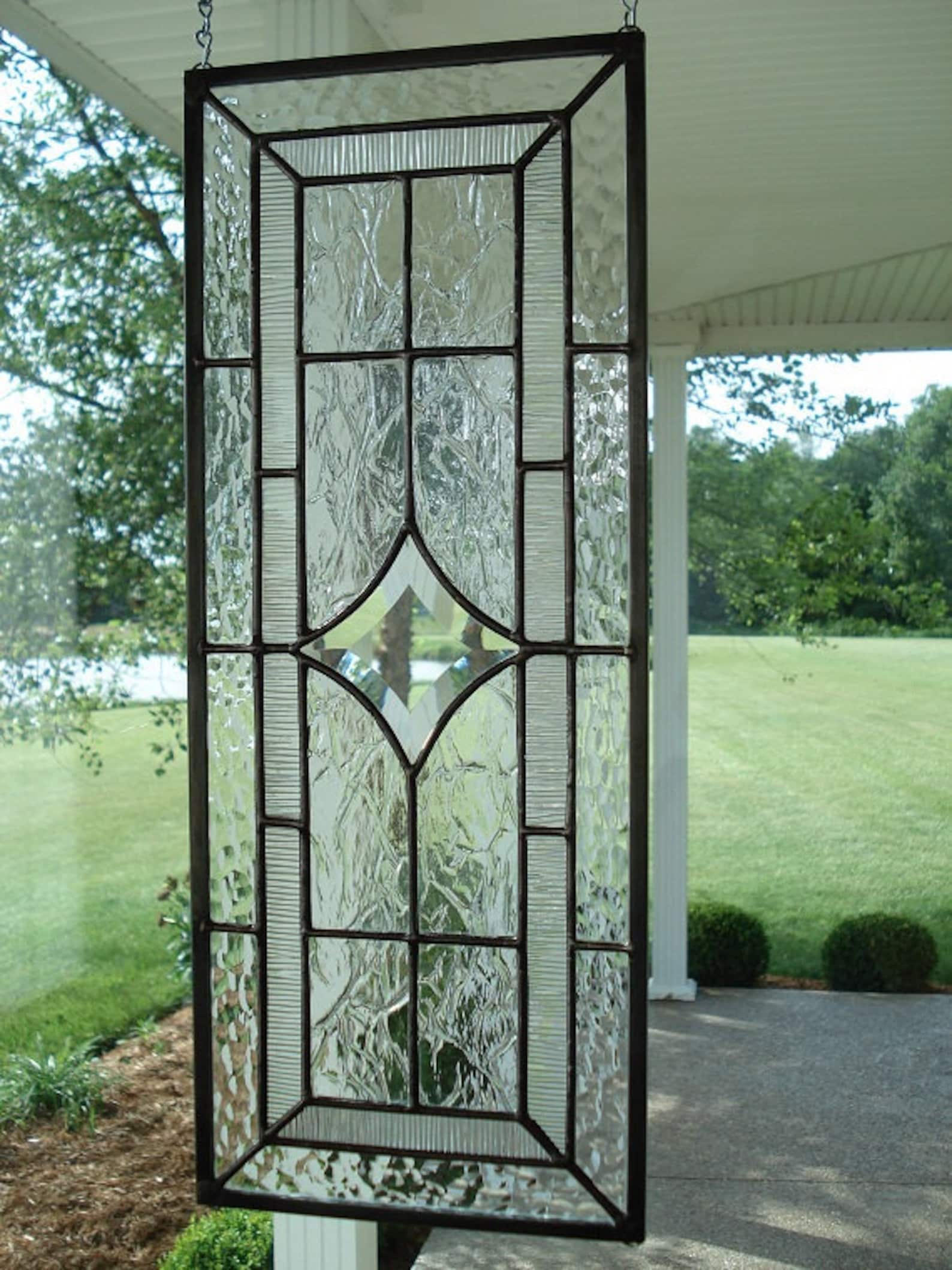 Beveled Star & Textured Clear Stained Glass Window Panel Etsy
