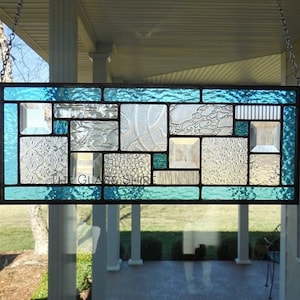 Stained Glass Window Hanging Panel Aqua Blue