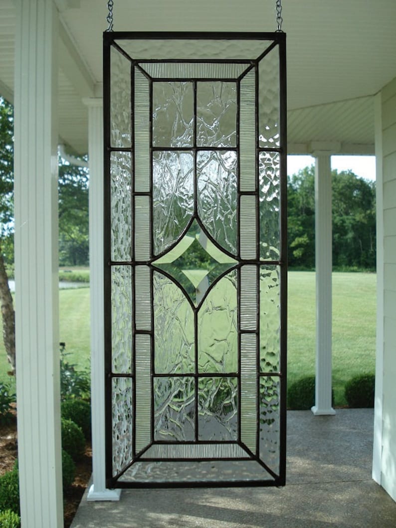 Beveled Star & Textured Clear Stained Glass Window Panel Etsy
