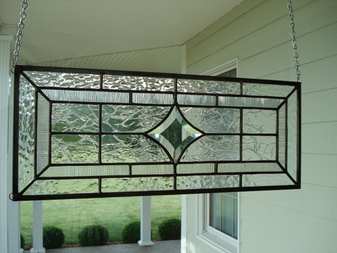 Beveled Star & Textured Clear Stained Glass Window Panel Etsy