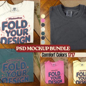 Pacchetto di mockup di t-shirt piegate Comfort Colors 1717 / Mockup di magliette con foto reali / Il tuo design qui / Mockup di abbigliamento PSD realistici