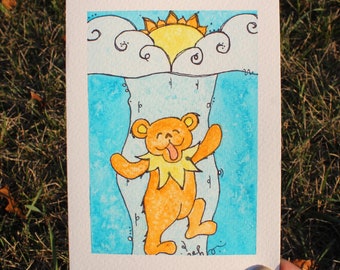 Original Box of Rain Inspired Watercolor Painting Card Blank Inside Hippie Tie Dye Art Dead Grateful Inspired