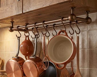 Portapentole in rame anticato, da appendere sotto il ripiano della cucina, organizer per utensili con ganci.