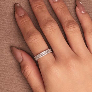 Rhodium plated sterling silver cubic zirconia  RingEternity Band Ring, Silver CZ Wedding Band, Stackable Promise Ring, Cubic Zirconia