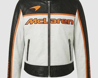 Handmade McLaren Leather Racing Cropped Jacket Vintage F1 Motorsport Biker Style Jacket
