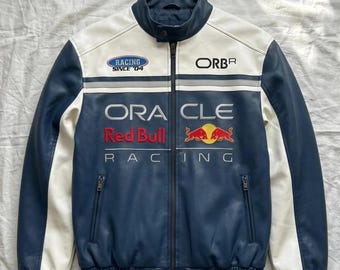 Oracle Red Bull Racing Faux Leather Jacket, Motorsport Streetwear Coat
