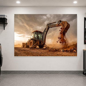 Dirt Work, Backhoe Canvas Wall Art, Backhoe Operator Gift, Heavy Equipment Art, Man Cave Decor, Trades Wall Art, Garage Workshop Art