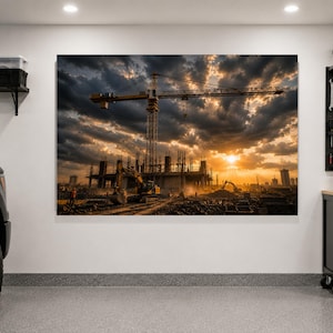 Steel & Sky II, Tower Crane Canvas Wall Art, Man Cave Decor, Construction Worker Gift, Crane Operator, Garage Workshop Print