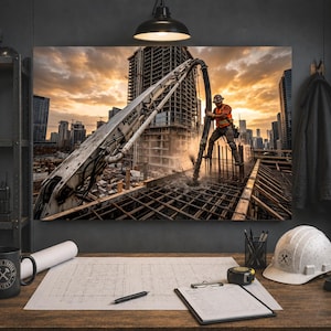 The Pour, Concrete Worker Canvas Wall Art, Concrete Finisher Gift, Man Cave Decor, Trades Wall Art, Garage Workshop Art