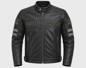 Harley-Davidson Herren Motorradjacke aus echtem Rindsleder, Schwarz