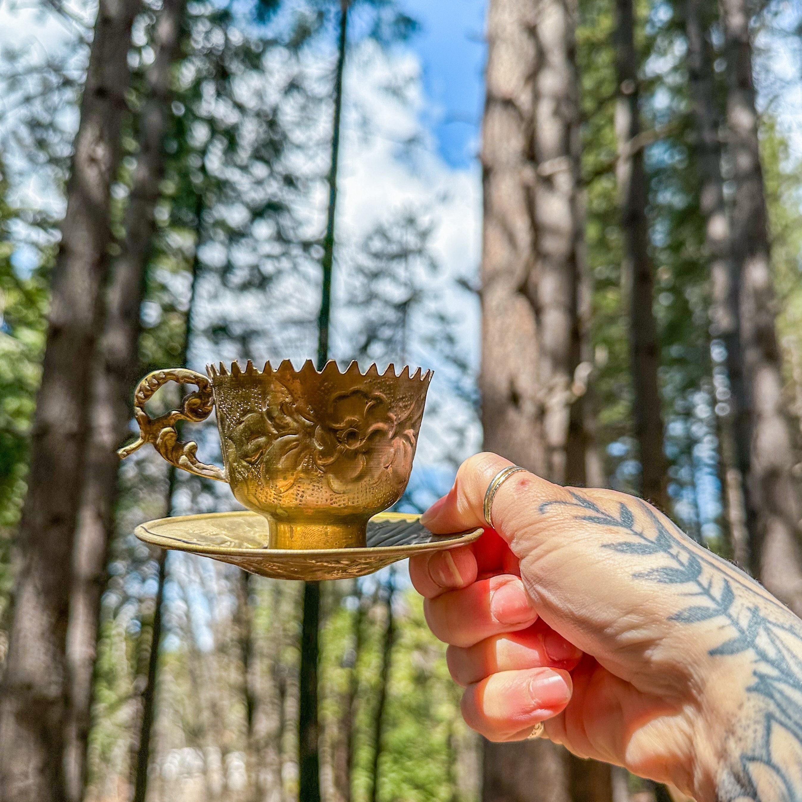 Brass Etched Tea Kettle Set Online  Best 14 Pcs Teapot Set – Brass Globe