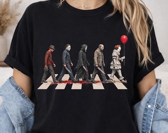 Vintage Horror Characters Abbey Road Shirt, Retro Horror Movie Halloween Crewneck, Horror Movie Tshirt, Comfort Colors Horror Movie Gift