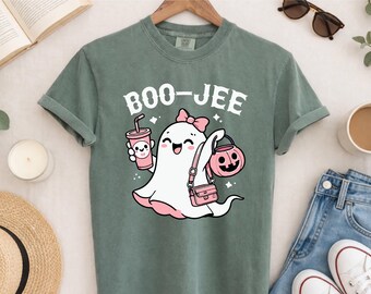 Comfort Colors® Boo-Jee Ghost Shirt, Leopard Ghost Tee, Ghost Coffee Lover Shirt, Cute Ghost Vibe Apparel, Funny Halloween Gift For Her