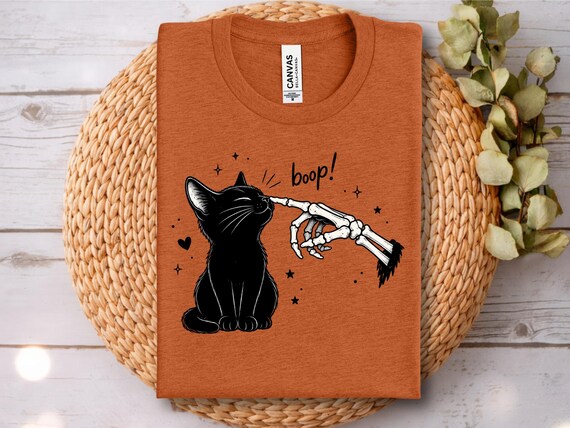 Skeleton Hand Halloween Shirt, Witchy Cat Shirt, Black Cat Boop Apparel Tee, Cute Spooky Cat Lover Gift, Spooky Gothic Cat Tshirt, Cat Mom
