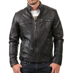 Schwarze Motorradjacke aus echtem Rindsleder für Herren - Biker-Stil, langlebige Konstruktion
