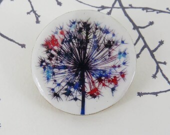 Round Flower Wooden Handmade Brooch with My Own Artwork