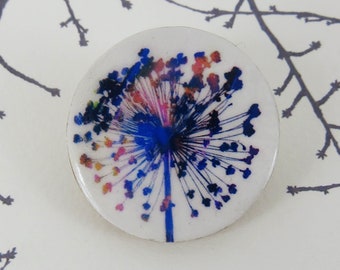 Round Flower Wooden Handmade Brooch with My Own Artwork