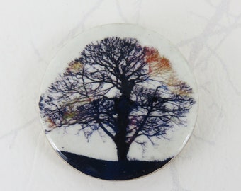 Art Painting Handmade Wood Tree Silhouette Brooch