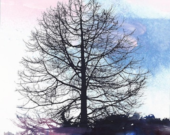 Tree on a Colourful Hill Art Print Painting Graphic Art Sky Landscape Expressive